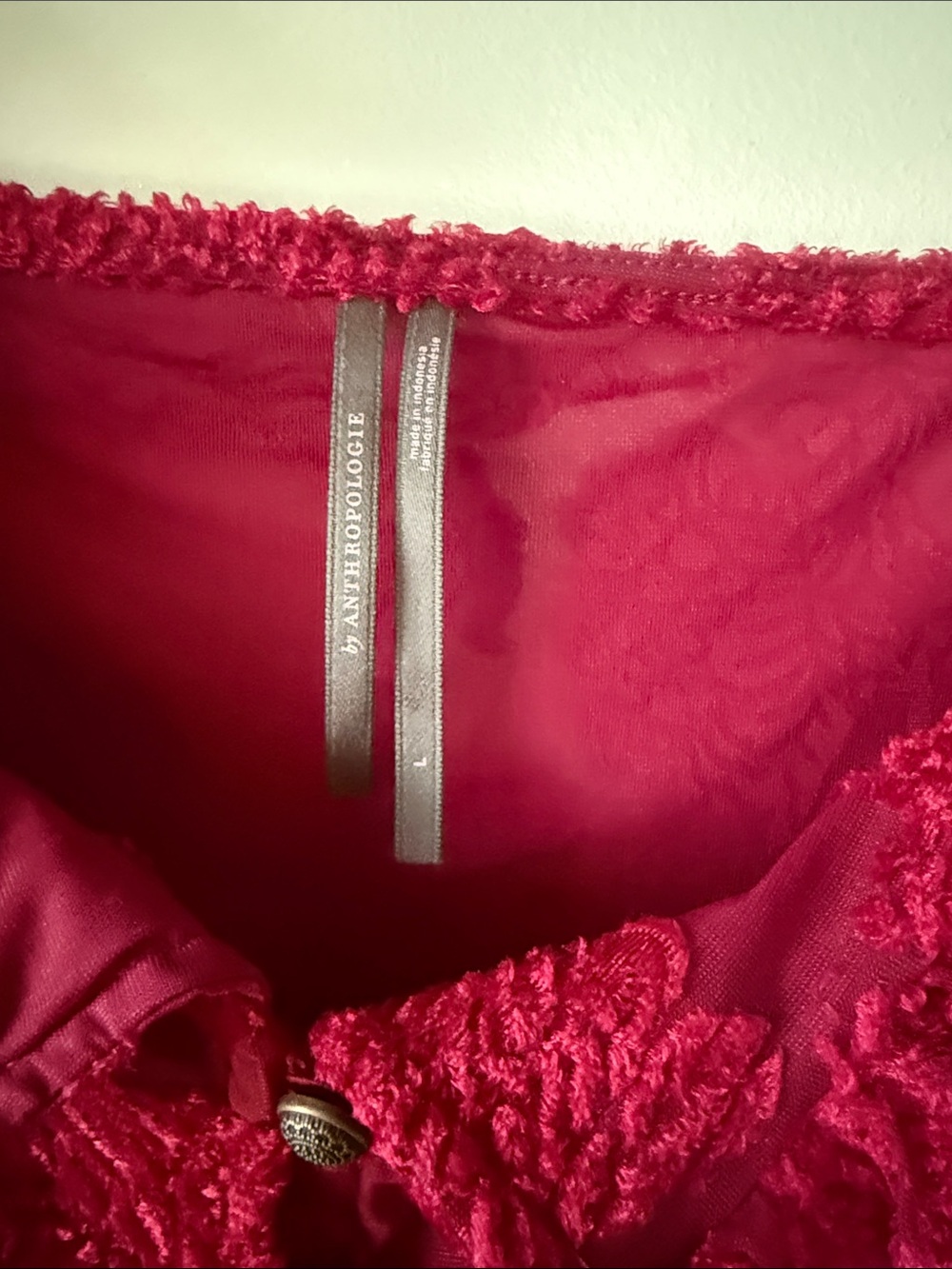 Anthropologie Deep Raspberry Ruffled Button-Front Blouse - Picture 2 of 6